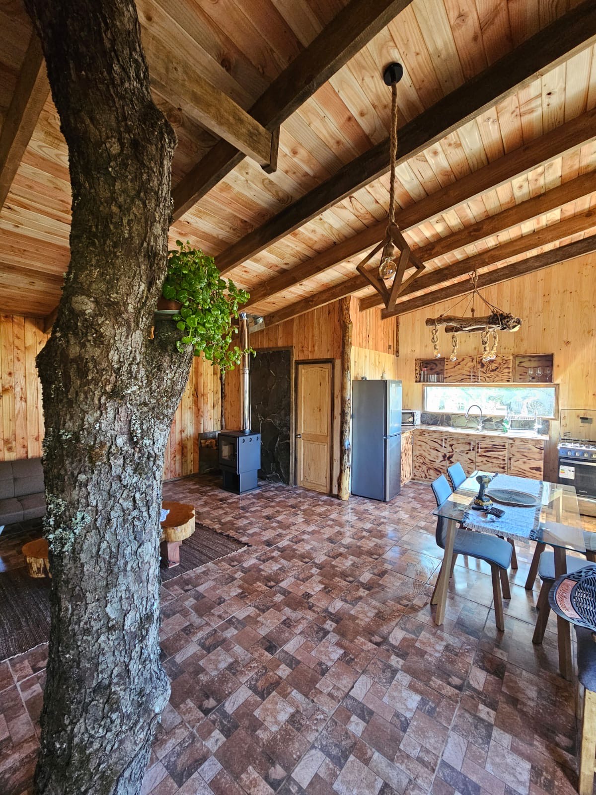 Cabañas en Conguillío - detalle-arbol-interior-cabana.jpeg